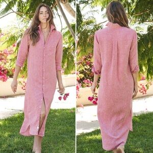 Frank & Eileen Rory Long Sleeve Linen Shirtdress dress Size: S Red